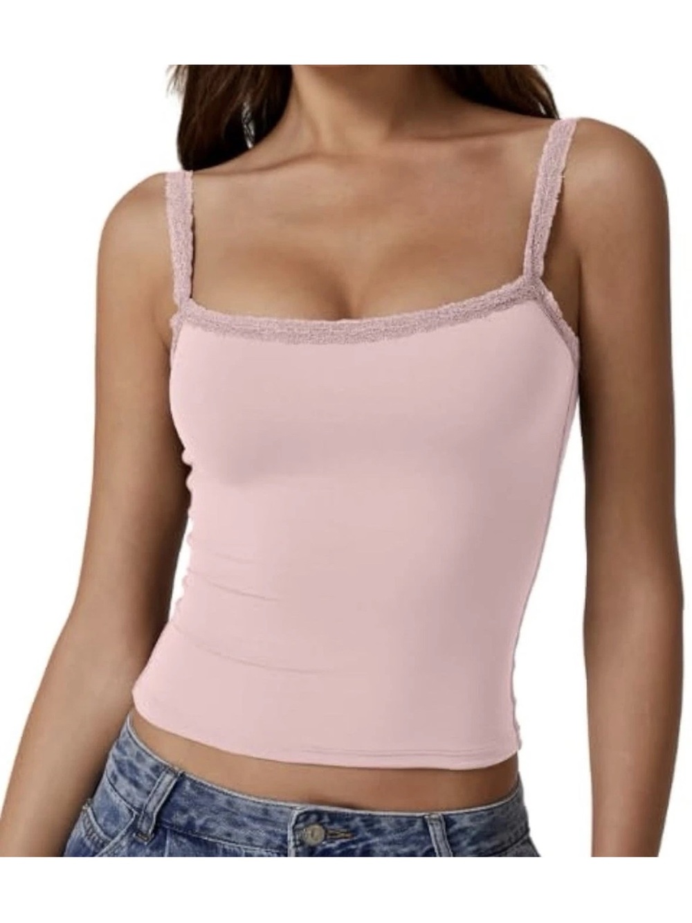 Lace-Trim Blush Pink Tank Cami